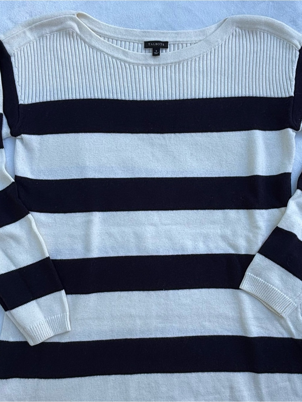 Talbots Navy and White Striped Crewneck Sweater